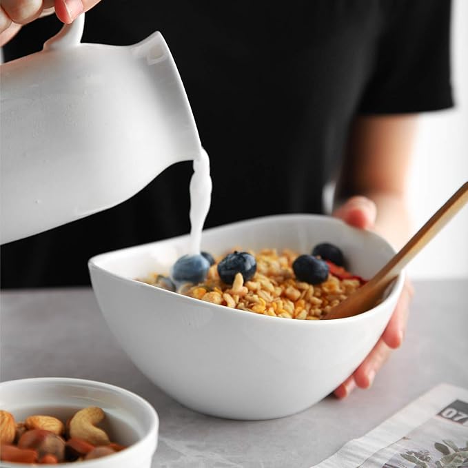 19 Ounces Ceramic Serving Bowls, Sturdy Porcelain White Oval Salad Bowls, Stackable Food Server Fruit Display Dishes for Party Dinner, Microwave and Dishwasher Safe, Set of 6