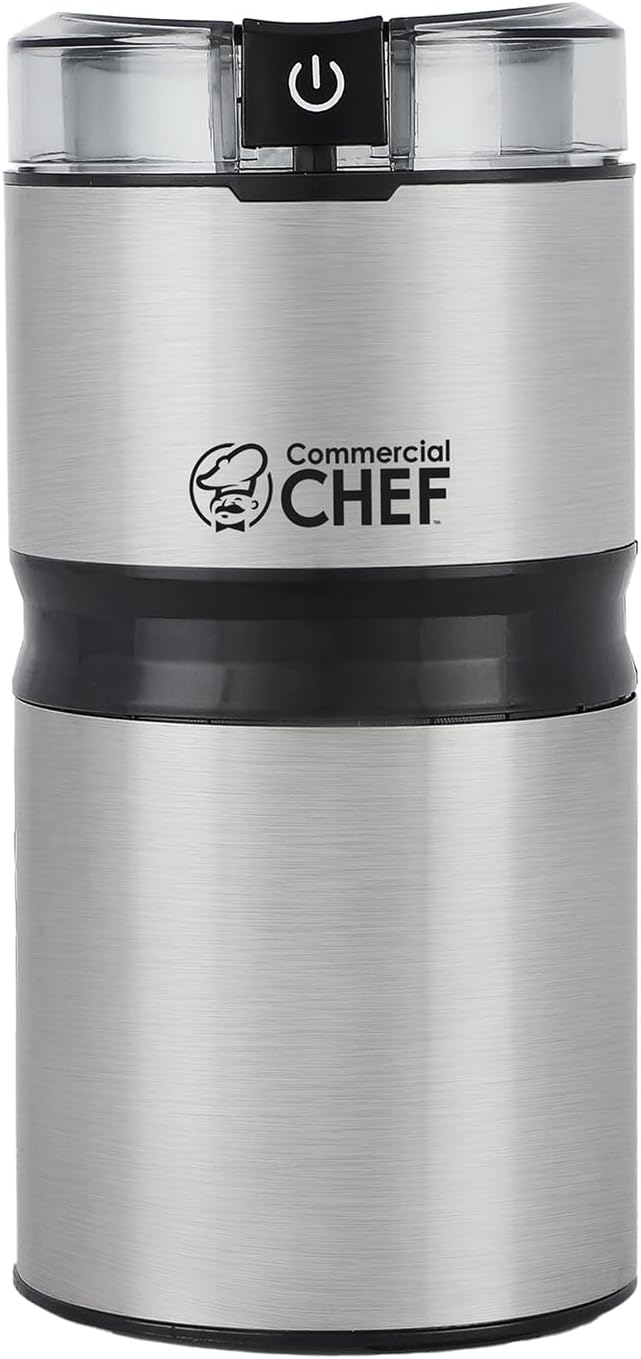 Electric Coffee Grinder Spice Grinder - Stainless Steel Blades Grinder for Coffee Bean Seed Nut Spice Herb Pepper, Brushed Stainless Steel Texture and Transparent Lid