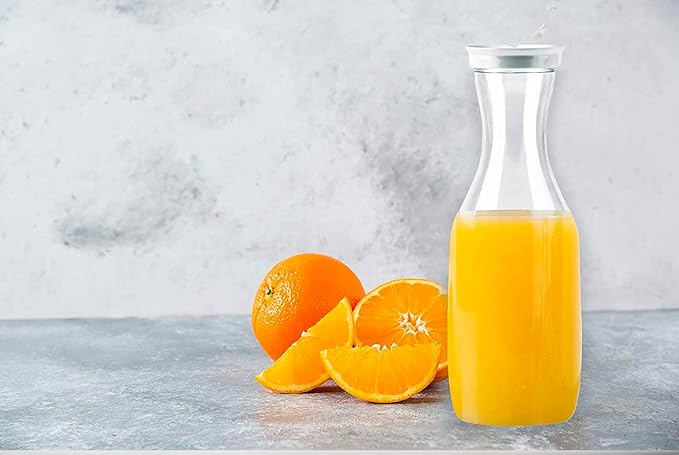 DecorRack 2 Large Water Carafes, Bottles with Flip Top Lid, 50 Oz Each, BPA-Free Plastic Juice Pitcher, Decanter, Jug, Serve Fridge Cold Iced Tea, for Outdoors, Picnic, Parties, NOT DISHWASHER SAFE