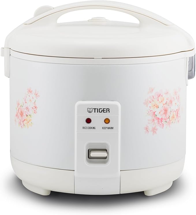 Tiger JNP-0550-LF 3 Cup Capacity White Rice Cooker with Non-Stick Inner Pot, Retractable Power Cord, and Keep Warm up to 12 hours (Flower)