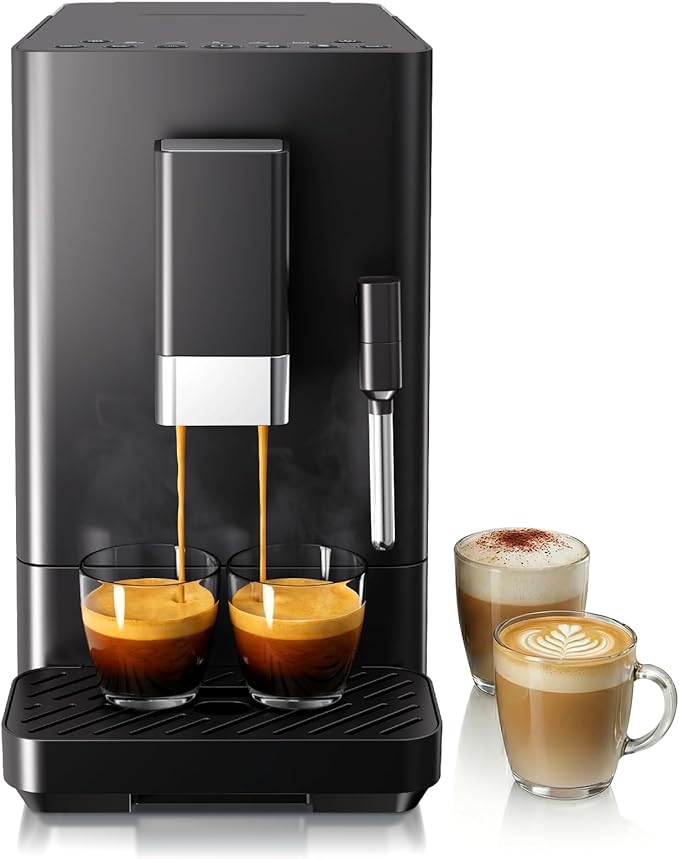 Kndko Automatic Espresso Machine, 20 Bar Coffee Maker with Grinder and Milk Frother Steam Wand, All-in-One Grind and Brew Coffee Maker, Auto Self-Cleaning, Cappuccino & Barista-Style
