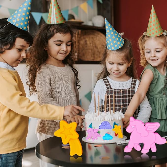 2 Pack Unicorn Molds Silicone 8 Cavity 3D Flying Unicorn Themed Baking Mould Tray with Cartoon Rainbow Meteors Sun for Kids' Party Chocolate Cake Topper Dessert Mousse Pastry Handmade Soap Crayons