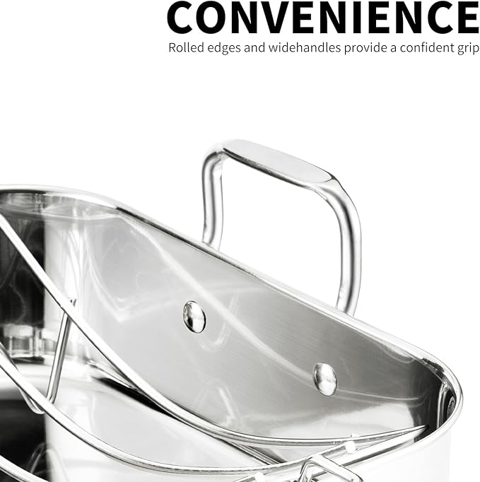 QPMR 16.5inch Roasting Pan with V-Shape Rack - Stainless Steel Large Turkey Roaster Pan for Turkey, Chicken, Ham Roaster with V-Shaped Baking Rack Heavy Duty Dishwasher Safe, Hold up to 22LB