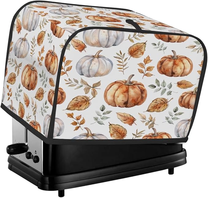 2 Slice Toaster Cover,Thanksgiving Watercolor Pumpkin Art Small Kitchen Appliance Bread Machine Cover with Pockets,Dust & Fingerprint Protection
