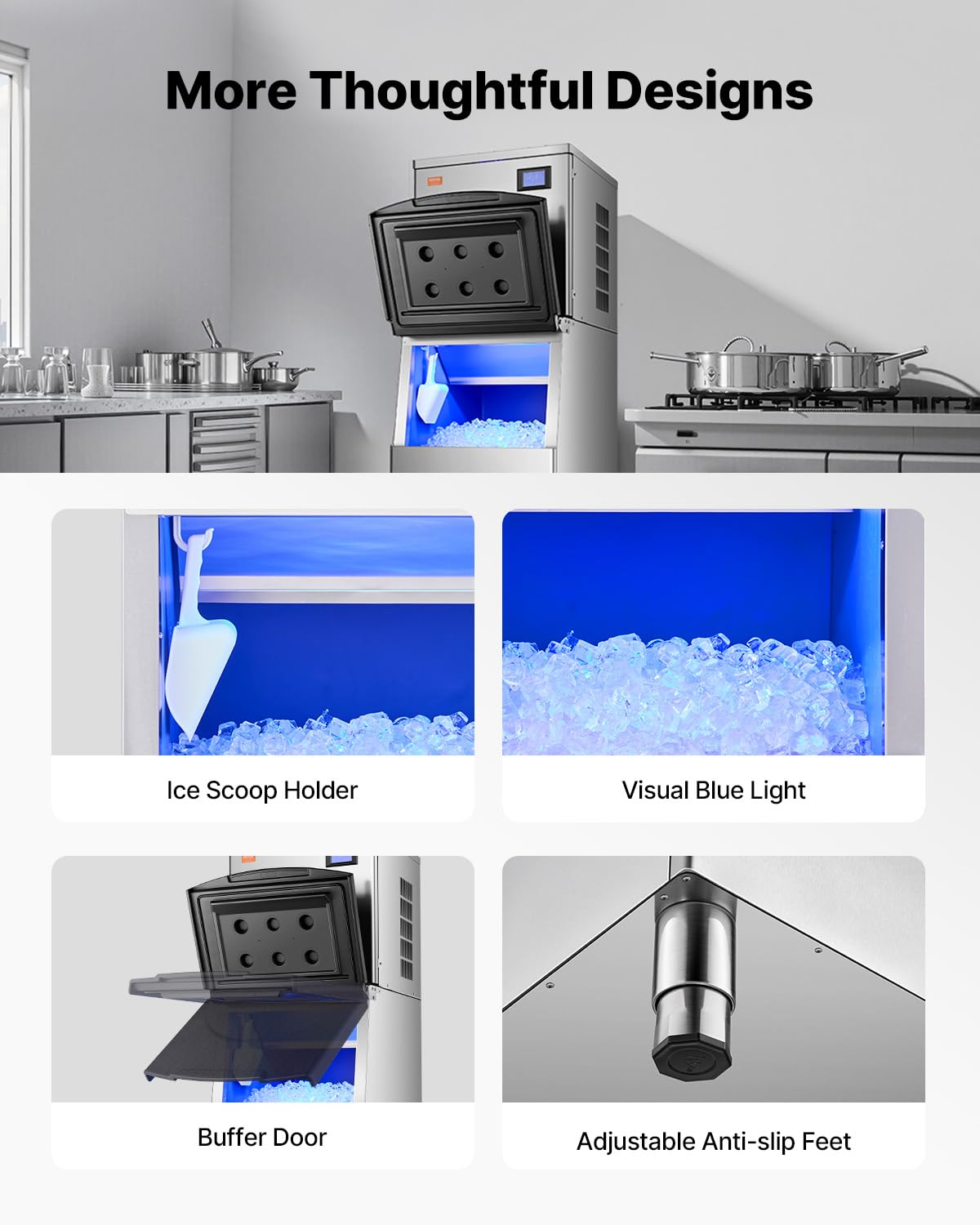 VEVOR Commercial Ice Maker Machine, 450LBS/24H Ice Making Machine with 250LBS Large Storage Bin, Auto Self-Cleaning Ice Maker Machine with Touchscreen for Bar Cafe Restaurant Business Commercial
