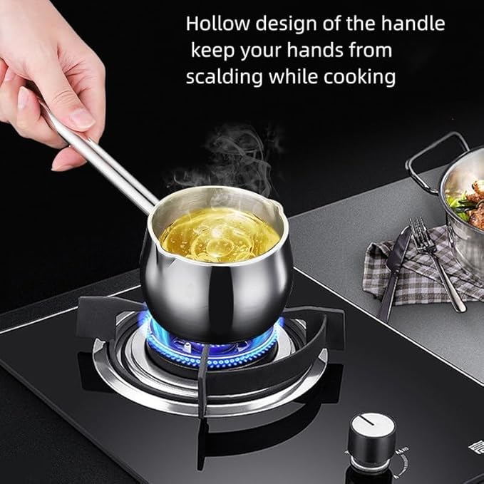 IMEEA Mini Butter Warmer Pot, 10oz/300ml Extra Small Milk Warmer, Small Saucepan with Long Handle, SUS304 Tri-Ply Stainless Steel