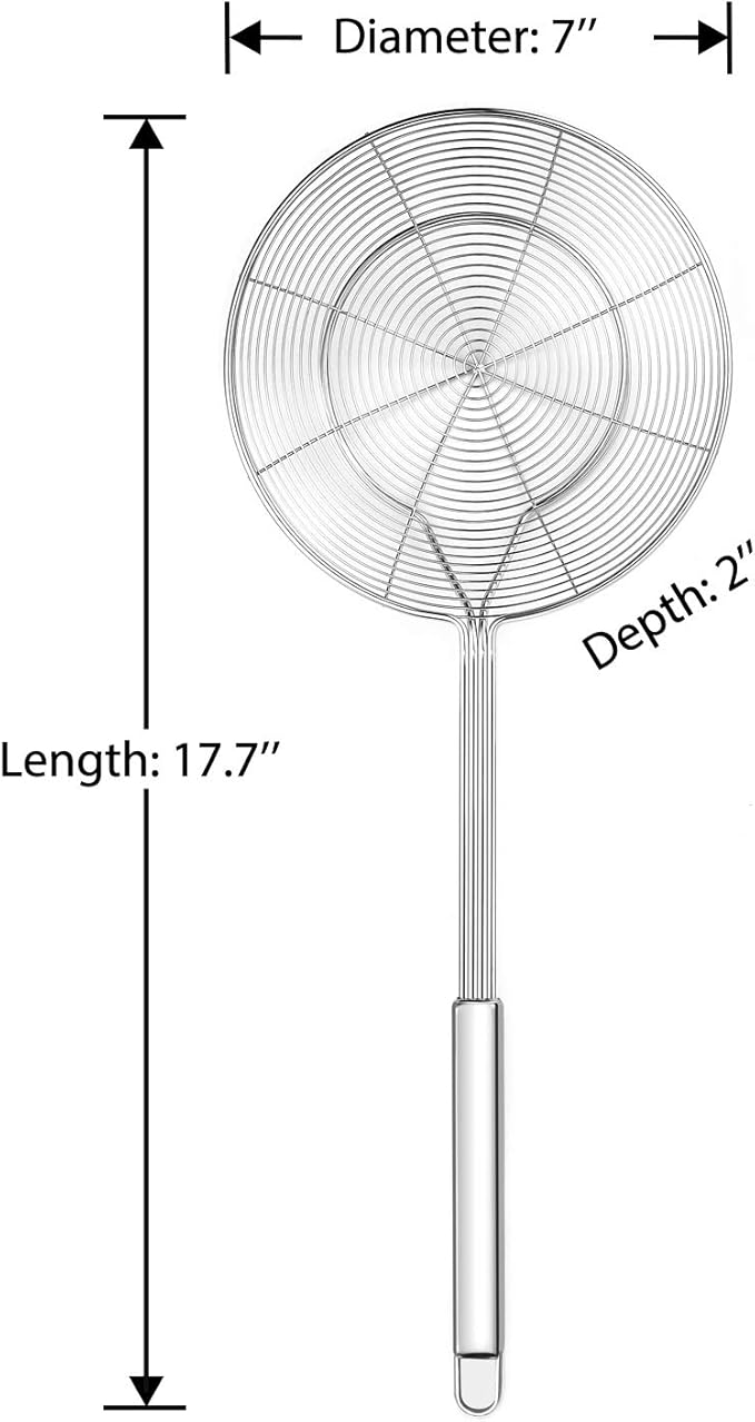 Hiware Solid Stainless Steel Spider Strainer Skimmer Ladle, Kitchen Utensils Wire Strainer Pasta Spoon, 7 Inch