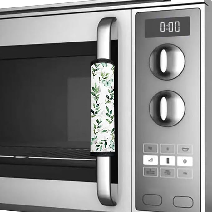 6 PCS Refrigerator Door Handle Covers, Anti-Slip Appliance Gloves for Ovens & Dishwashers, Green Butterfly Leaf