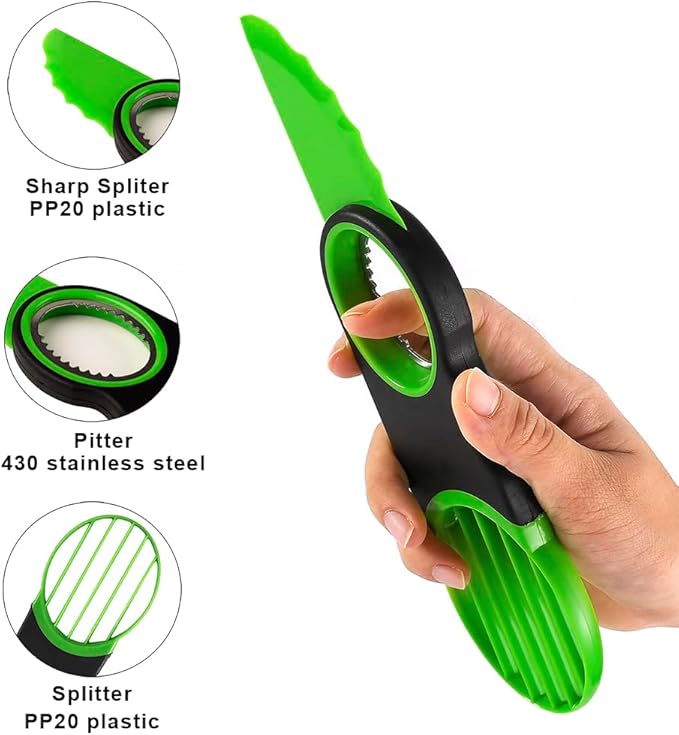 Generic Stainless Steel Avocado Slicer, Corer, and Paring Knife Combo: 3-in-1 Tool - Dishwasher Safe & Heavy Duty, Small, Green