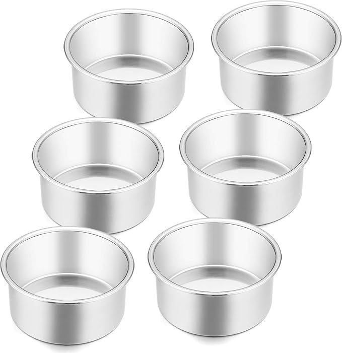 E-far 4 Inch Small Cake Pan Set of 6, Stainless Steel Mini Round Smash Cake Baking Pans Tins, Non-Toxic & Healthy, Mirror Finish & Dishwasher Safe