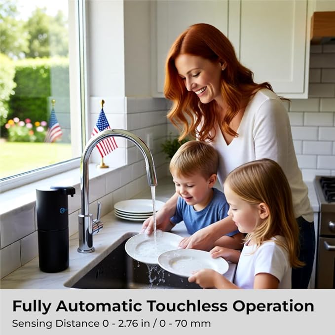 Automatic Touchless Liquid Soap Dispenser (Black, 12.8oz) | USB-C Rechargeable, IPX5 Waterproof | Ideal for Bathroom & Kitchen Sink | Wall Mount or Countertop for Hand & Dish Soap