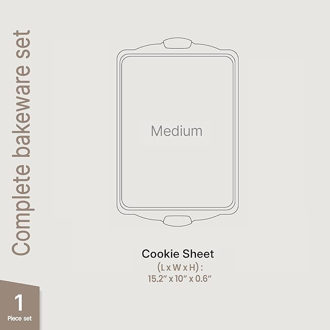 BAKKEN Kitchen Baking Pans - 15.15 x 10.03" Medium Nonstick Sheet, Durable Carbon Steel Cookie Sheet with White Silicone Handles, PFOA, PFOS, PTFE Free, Oven Safe Tray (Up To 450°F), Set of 1