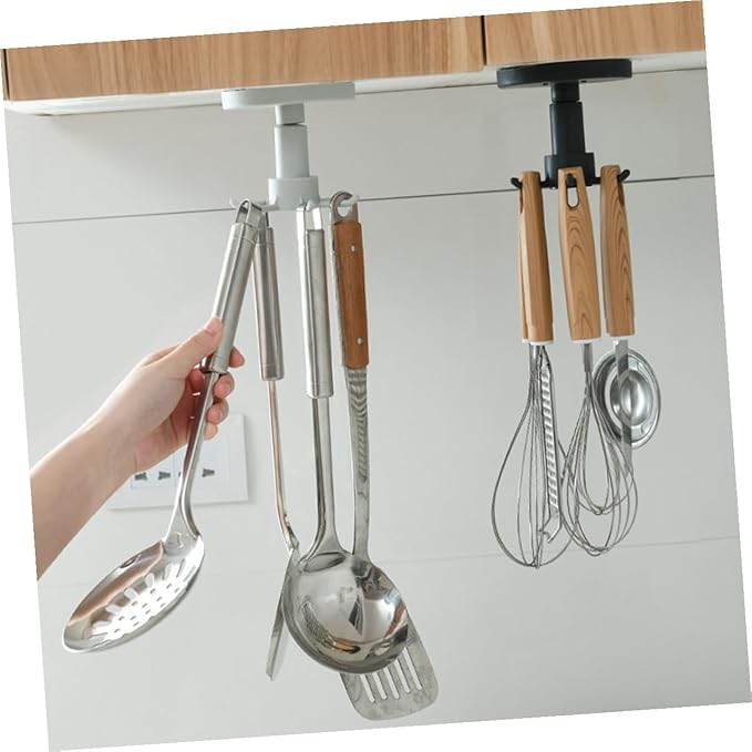 Luxshiny 3pcs Kitchen Utensil Hooks Wall Mount Rotating Storage Organizer Set Black Top Hanging Hooks for Kitchen Cabinets and Cooking Utensils