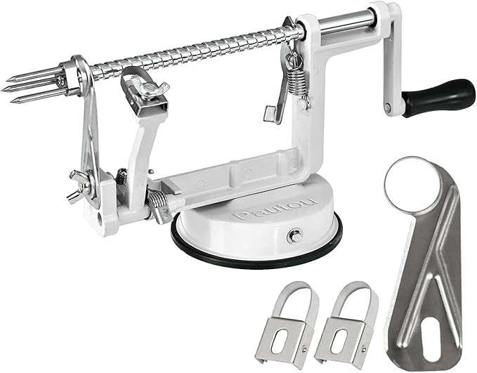 Apple Peeler, Slicer Corer Potato Peelers 3 In 1, Stainless Steel Heavy Duty with Suction Cup Base And 3 Extra Blades (White)