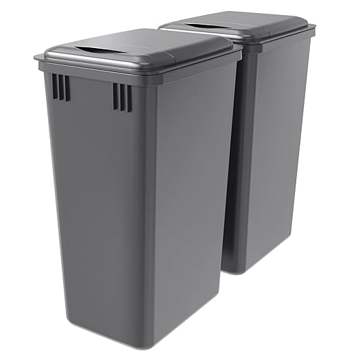 2-Pack 35 Quart Trash Can with Lid, 9.25 Gallon Recycle Waste Garbage Container for Kitchen Cabinet Pullouts, Plastic Bins for Home and Office, Gray