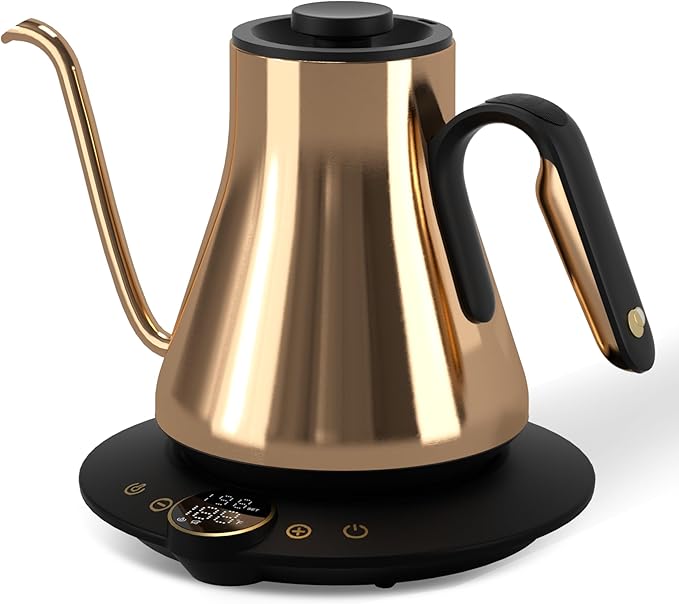 Cocinare Barista Collection Gooseneck Electric Kettle for Pour Over Coffee & Tea, ±1°F Temperature Control, 1500W Fast Heating, Keep Warm, Brew Timer, Stainless Steel Interior, 0.9L (Gustav Gold)