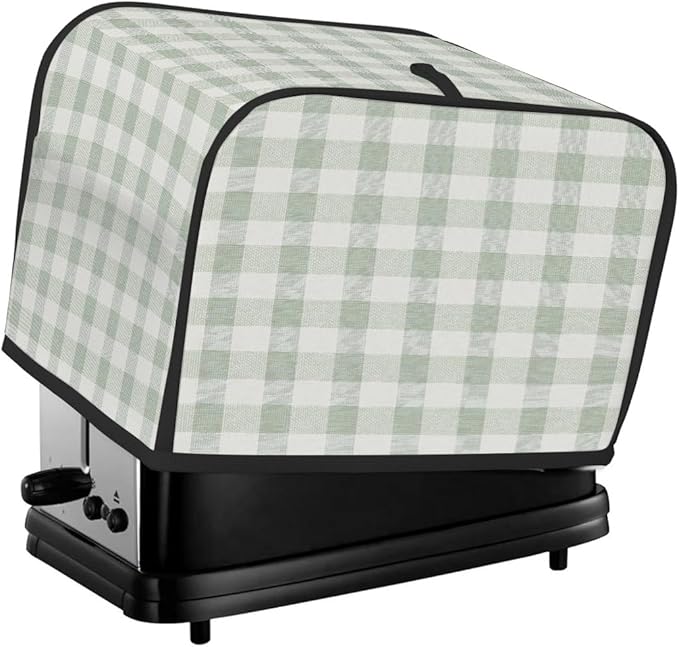 2 Slice Toaster Cover,Spring Light Green Gingham Checkered Plaid Small Kitchen Appliance Bread Machine Cover with Pockets,Dust & Fingerprint Protection