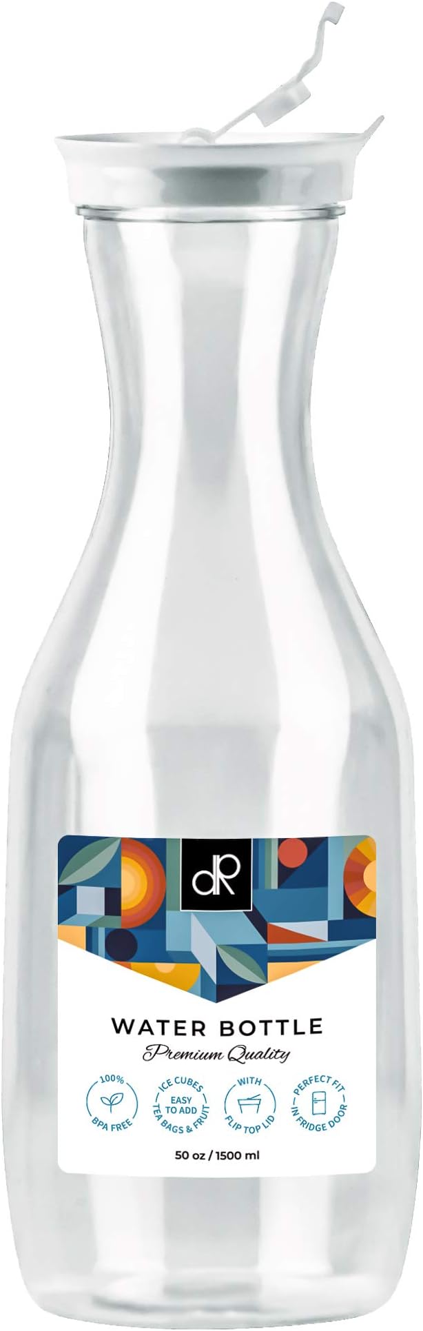 DecorRack Large Water Carafes, Bottle with Flip Top Lid, 50 Oz -BPA Free- Plastic Juice Pitcher, Decanter, Jug, Serve Fridge Cold Iced Tea, Water, for Outdoors, Picnic, Parties, Clear (1 Pack)