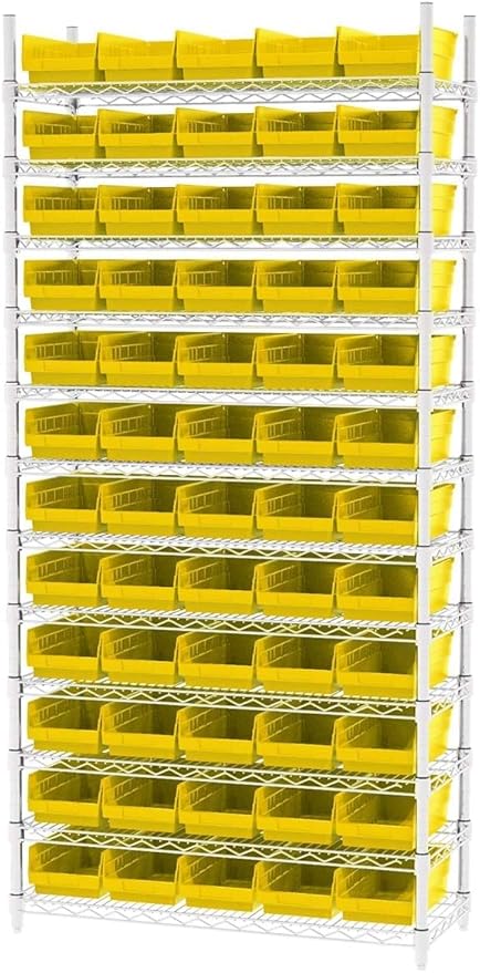 Akro-Mils 30130 Plastic Shelf Bins, Heavy Duty Storage Bins for Garage, Closet, and Drawer Organization, 12" x 6-1/2" x 4", Yellow, 12-Pack