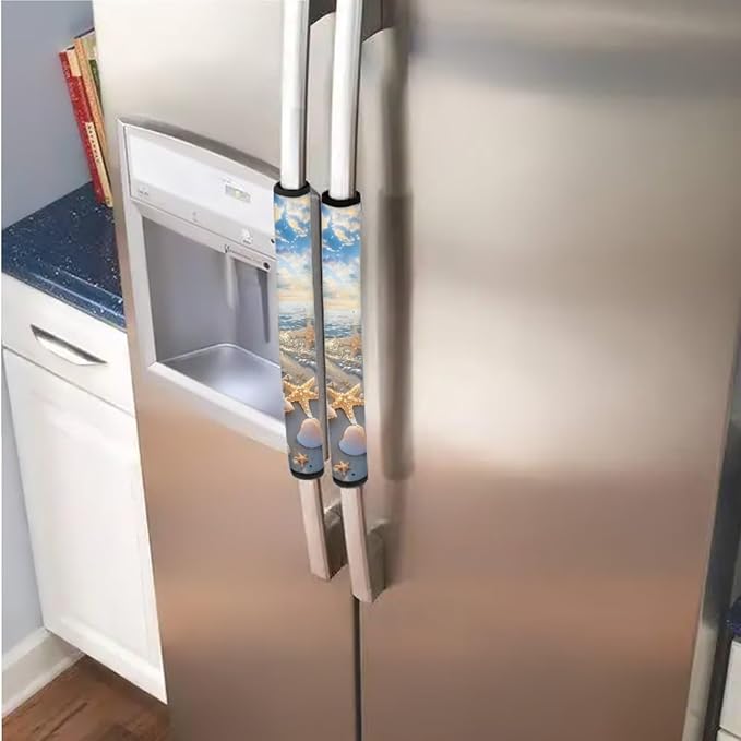 6 Pieces Refrigerator Microwave Door Handle Covers Electrical Appliances Handle Protector Keep Clean and Protected from Oil Stains, Fingerprints, Liquids, Starfish Sea Shell Whelk Beach