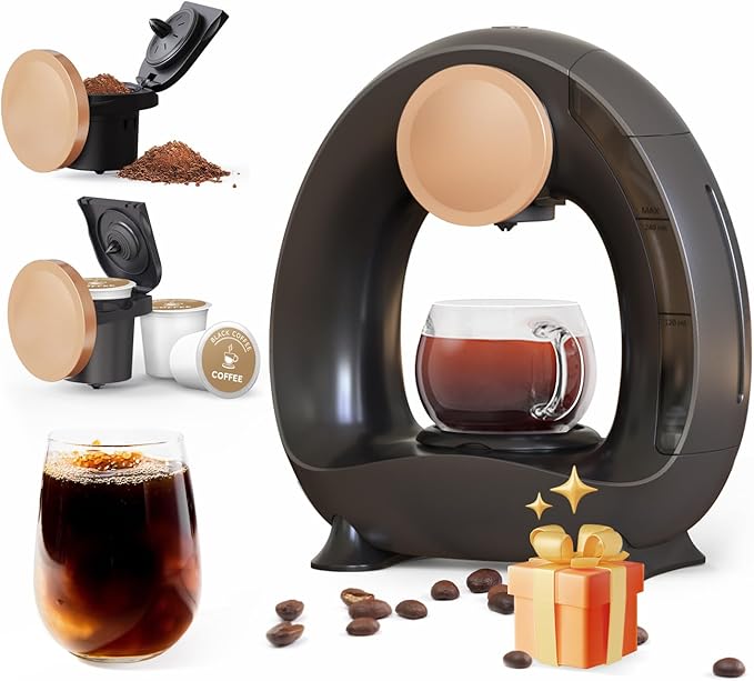Single-Serve Coffee Maker, 2 in 1 One Cup Coffee Machine Compatible with K-Cup Pod & Coffee Grounds/Tea with One Button Operation,Fast Brew in 1 minute,Compact For Home, Office, RV and Dorm (Black)