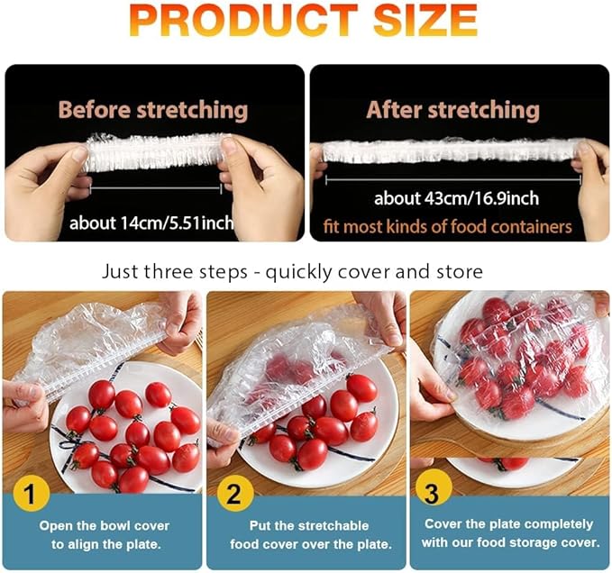 300PCS Plastic Elastic Bowl Covers Reusable,Food Storage Covers with Elastic Bowl Covers for Leftover, Plastic Covers for Bowls Fresh Keeping Bags for Family Outdoor Picnic (300-PCS)