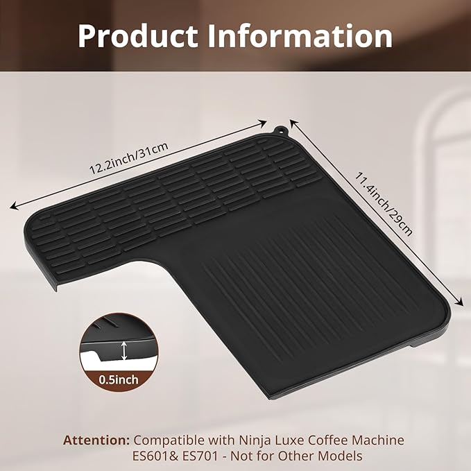 Top Mat for Ninja Luxe Espresso Coffee Machine ES601 & ES701–Coffee Top Silicone Mat Protects Top Surface Anti-scratch,Non-Slip Heat Resistant,Food-Grade Silicone for Ninja Luxe Cafe Accessories