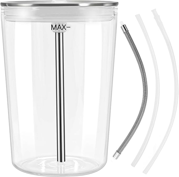 Glass Milk Container with Stainless Steel Milk Pipe Casing and HP3 Adapter Compatible with Jura Coffee Machine Models E8, S8, Z8, Z6 (16.9oz)，Replaceable for 72570