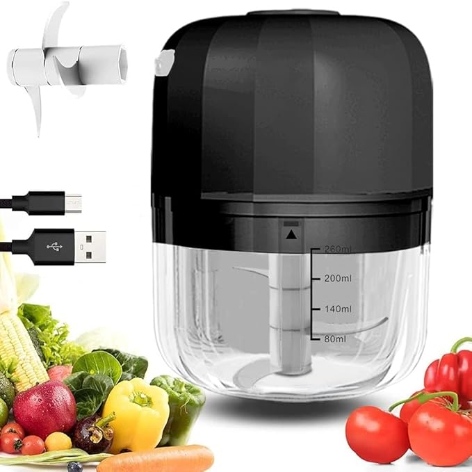 Electric Garlic Chopper, 250ML Rechargeable Portable and Cordless Mini Food Processor with Stainless Steel Blade, Electric Garlic Chopper Vegetable Chopper Blender for Nuts Chili Onion Minced (Gray :