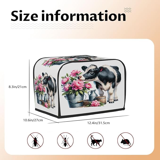 Animal Cow Pink Flower Toaster Cover 4 Slice Dust and Fingerprint Protection Toaster Bread Maker Covers Washable Kitchen Small Appliance Covers for Kitchen Accessories Decor Bakeware Women Gift