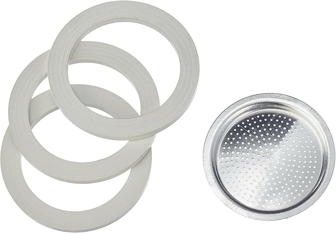 Bialetti Spare Parts, Includes 3 Gaskets and 1 Plate, Compatible with Moka Express, Fiammetta, Break, Happy, Dama, Moka Melody, Alpina, Moka Timer and Rainbow (3/4 Cups)