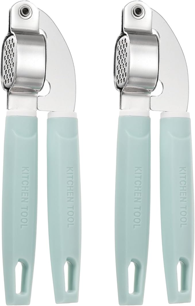 uxcell 2pcs Garlic Press, 7.7 Inch Stainless Steel Garlic Crusher and Peeler for Home Cooks and Professional Chefs, Blue
