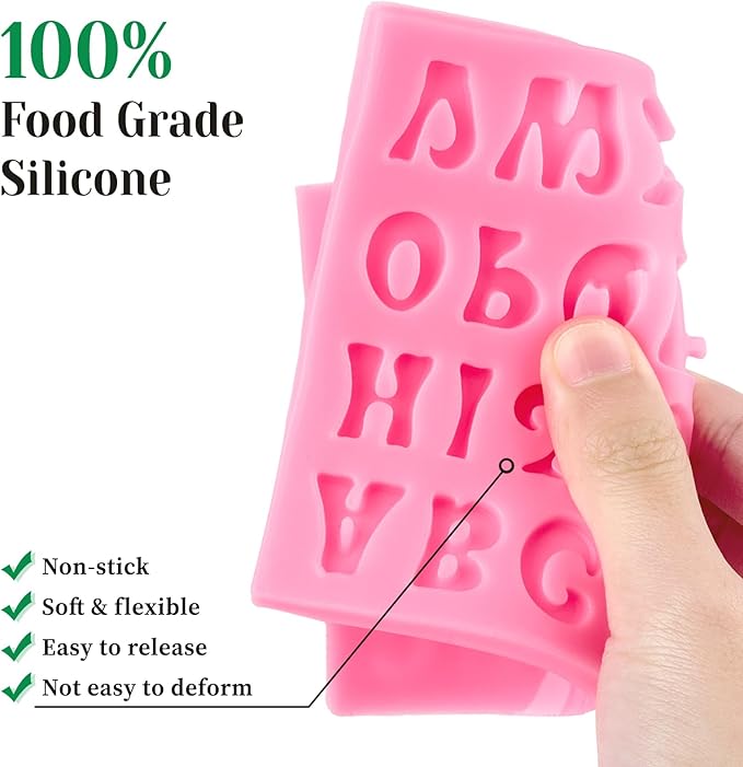 5 PCS Silicone Letter Molds, Non-Stick Number Rose Flower Butterfly Fondant Molds for Chocolate, Candy, Cake Decoration, Cupcake Topper