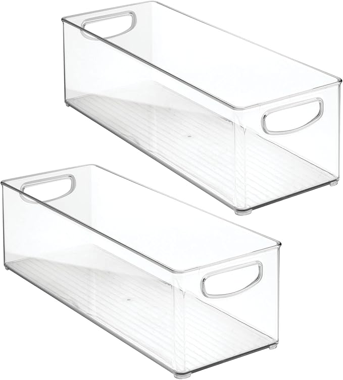 mDesign Plastic Office Supply Organizer - Storage Holder Bin with Handles for Desk Drawer, Cabinet - Pencil, Pen, Envelope and Supplies Container Basket - Ligne Collection - 2 Pack - Clear