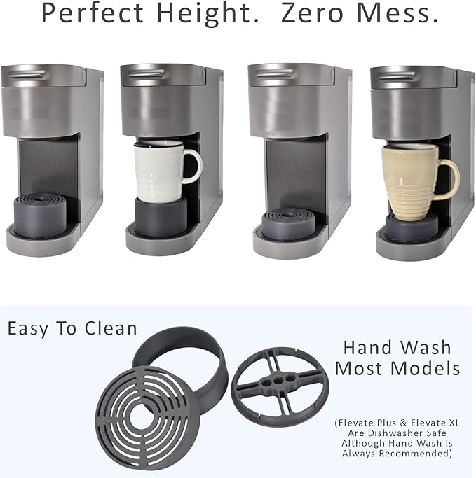 Elevate Anti-Splash Cup Riser Accessory for most Keurig K-cup, Cuisinart Single Serve, and other Coffee Makers, Adjustable for Cup Size and Drip Tray Type (Dark Gray)