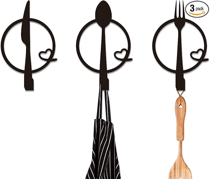 Three-Piece Knife, Fork and Spoon Kitchen Hook - Metal Wall Hanging, Modern Kitchen Artwork, Practical Hook for Home, Gift for Women/Mom