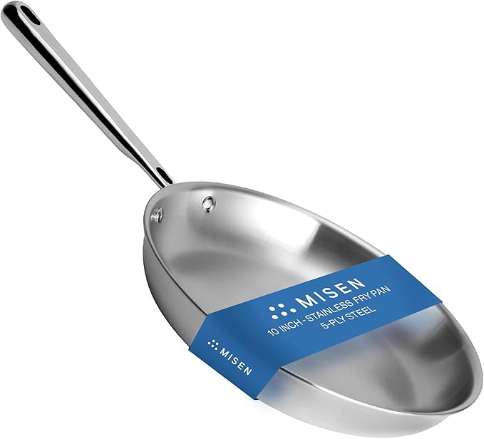 Misen 5-Ply Stainless Steel 10" Frying Pan - Professional Cookware for Induction, Gas and Electric - Dishwasher Safe, Oven Safe to 800°F - Durable, Versatile, Even Heating