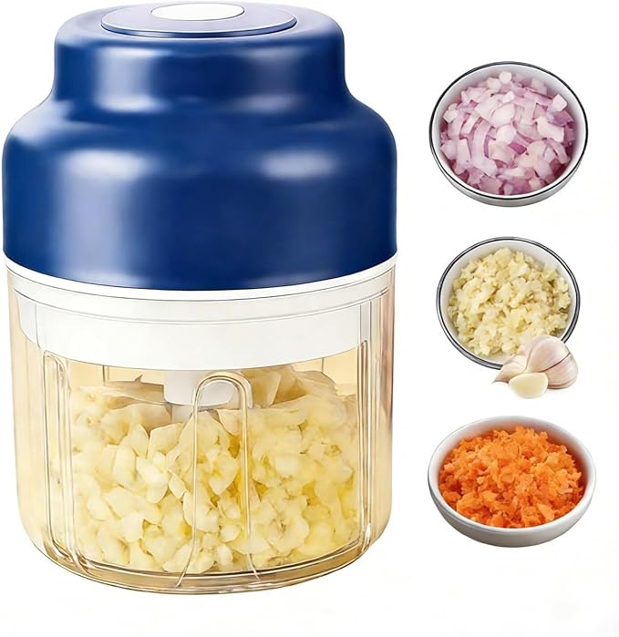 Electric Garlic Chopper Mini, Upgraded Rechargeable Veggie Chopper With Storage and Cover, One-Touch Food Processor with 4 Stainless Steel Blades for Onion Meat Chili Ginger (Purple, 320ml)