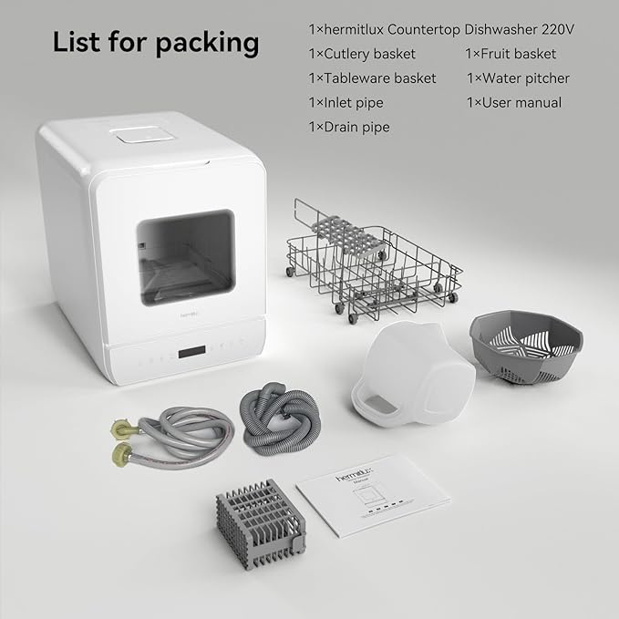 Hermitlux Countertop Dishwasher, 6 Wash Programs Slim Size Portable Dishwasher