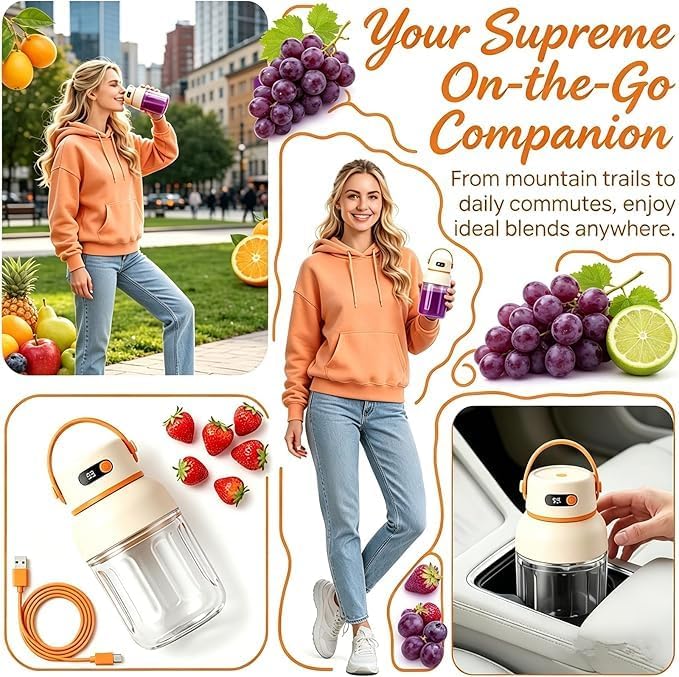 Portable Electric Juicer Cup with Zero Cord Hasslem, USB-C Rechargeable Electric Blender with Straw, Easy Clean & Leakproof, Wireless Juicer Cup for Home Gym Office Outdoor (800ml)