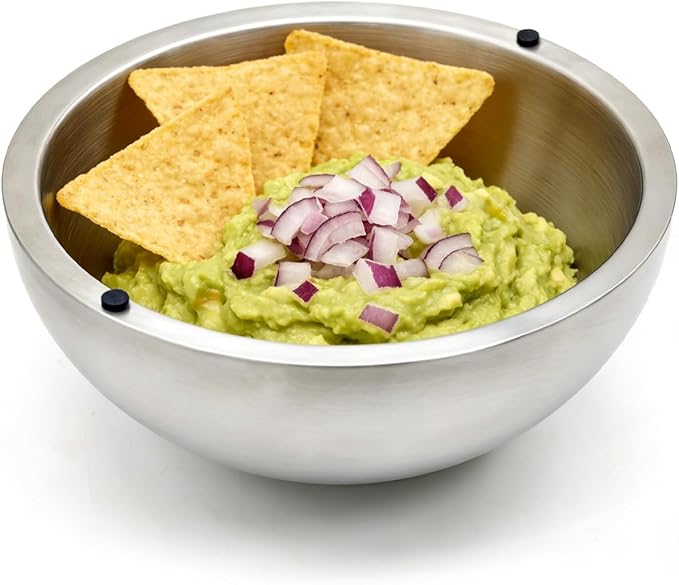 Dip Chiller Bowl 1 Pack- 70 OZ Large Capacity, Frozen Ice Stainless Steel Insulated Party Serving Bowl, Salad Pod for Parties Salsa, Guacamole, Condiments, Sauces, Keeps Food Hot or Cold (1)