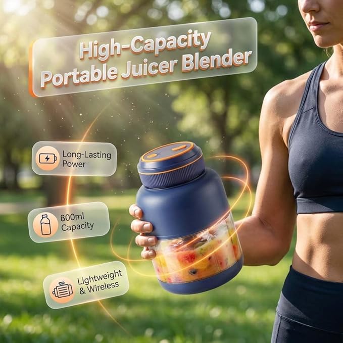 Portable Wireless Juicer Cup, 44oz Personal Blender for Shakes and Smoothies, USB-C Rechargeable Cordless Travel Blender with Leakproof Drinking Lid, BPA-Free Cup for Gym Office Outdoor (Blue-45 Oz)