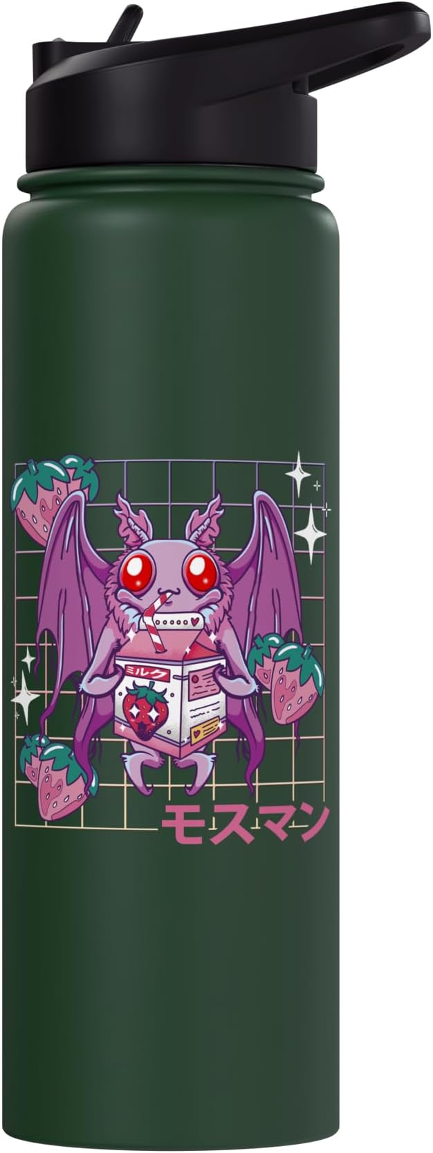 Kawaii Mothman Strawberry Milk Shake Carton Stainless Steel Insulated Water Bottle