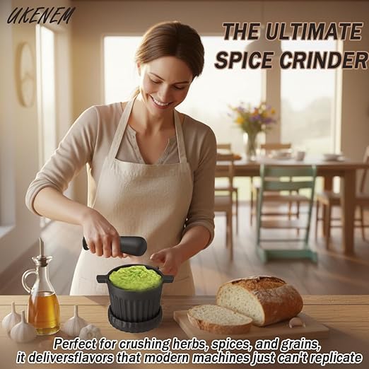 UKEMEN Cast Iron Mortar and Pestle Set, 3-Piece Small Garlic Grater Plate with Brush and Scoop, Heavy Duty Muddler and Bowl Grinder Set Perfect for Guacamole/Spices/Herbs/Solid/Metal/Glass/Rock