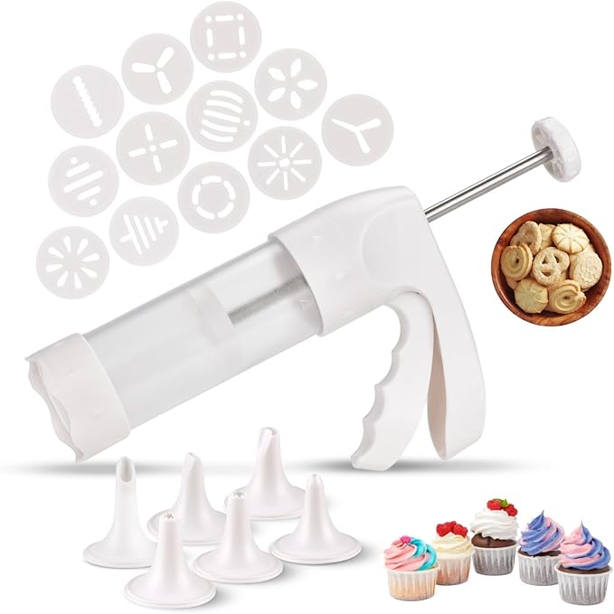 YOOUSOO Cookie Press Gun, Cookie Press Kit For Baking, Decoration with 12 Cooking Discs and 6 Piping Tips, Cookie Maker Machine for Christmas Party