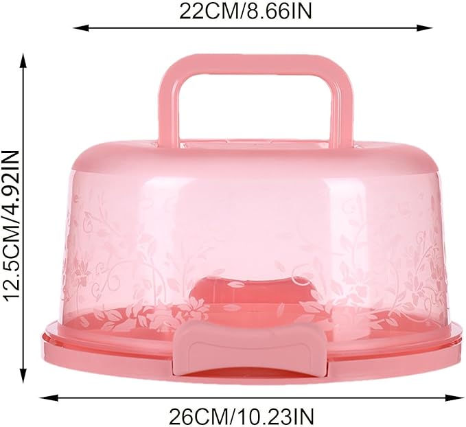 Generic Pink Modern Vibrant Cake Carrier with Handle - Rectangular with Domed Lid, 10.24 x 8.66 x 4.92 inches, 1350cc, BPA Free, Food Grade, Reusable, Dishwasher Safe