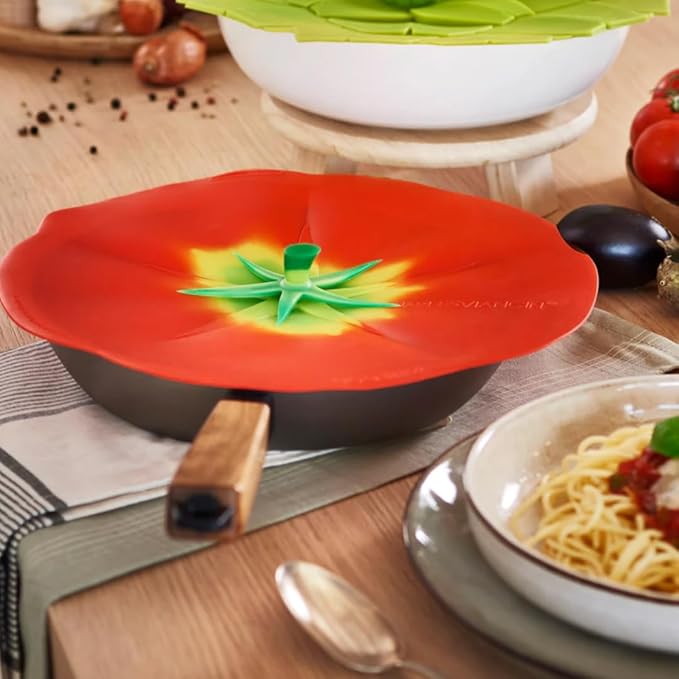 Charles Viancin - Tomato Silicone Lid for Food Storage and Cooking - 11''/28cm - Airtight Seal on Any Smooth Rim Surface - BPA-Free - Oven, Microwave, Freezer, Stovetop and Dishwasher Safe