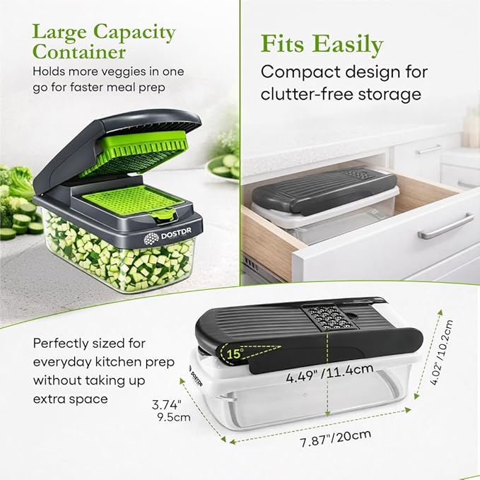 Compact Premium Vegetable Chopper, Mandoline Slicer, Veggie Chopper Food Chopper Container, Vegetable Cutter, Onion Salad Vegetable Chopper, Fruit Slicer, Shredding (Black & White)