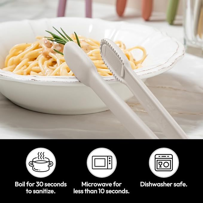 carrotez Silicone Cooking Kitchen Tongs, Anti-Slip,Non-Scratch Serving Tongs 9.25 Inches - Ivory