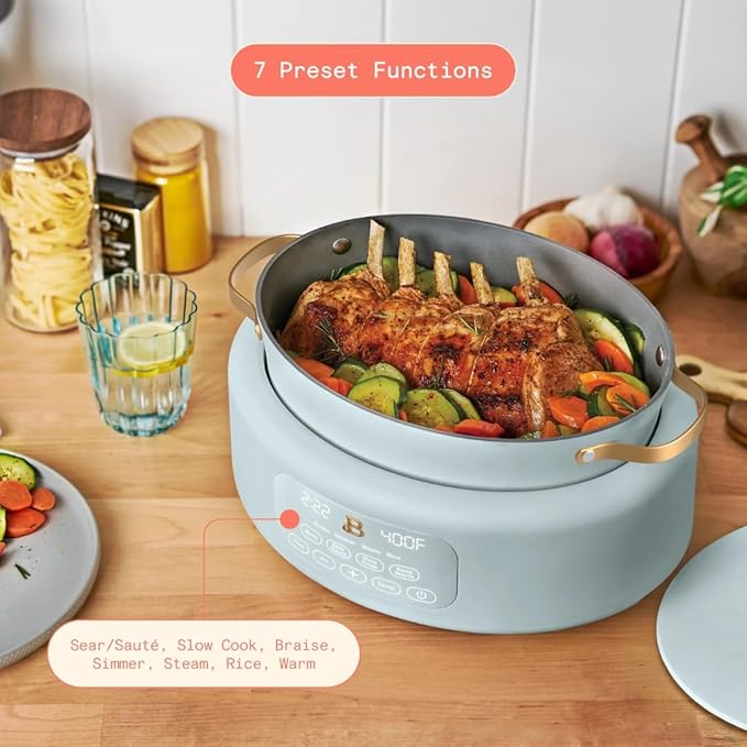 10-in-1 Electric Multi-Cooker, 6 Quart Programmable Cooking Pot with Digital Display, Nonstick Interior, One-Touch Controls, Multi-Function Kitchen Appliance (Hydrangea)